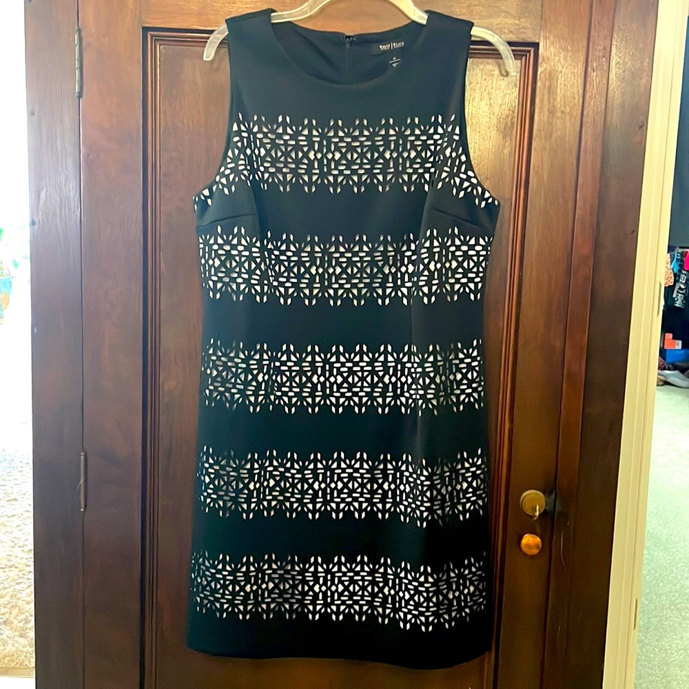 BHWM black dress with cutouts that show white underneath